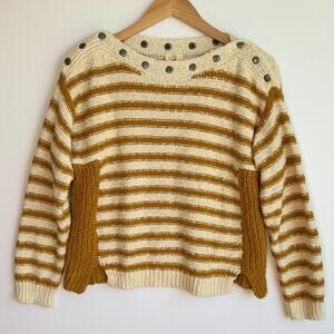 Anthropologie Moth Striped Sweater Extra Small Cream Yellow Stripe